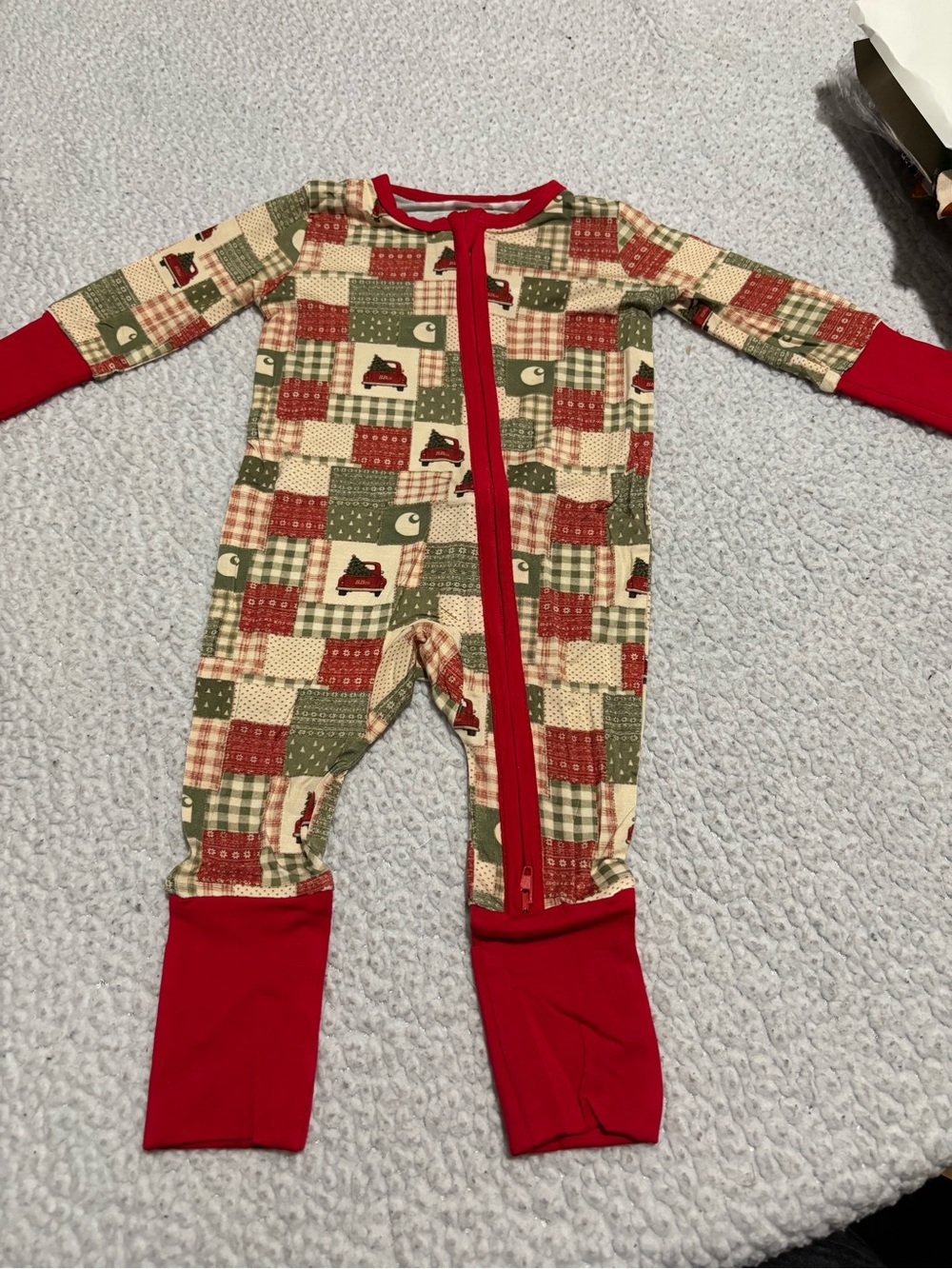 Carhartt Christmas Red Patchwork Print One-Piece Bamboo Pajamas
